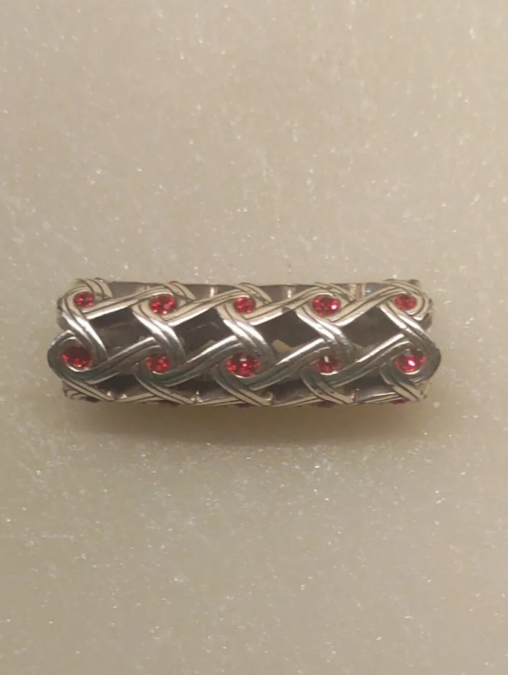 Brighton Interlace Swarovski Red Crystals And Silver Swirl Long Bead Charm